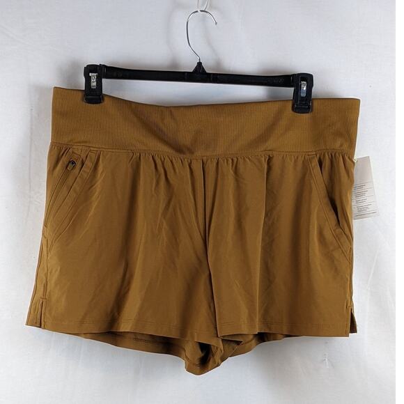 All in Motion Woven Shorts Knit Waist High Rise Stretch Toffee XXL Zipper Pocket - Picture 1 of 8